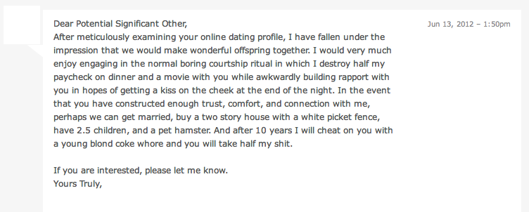 I'm on a dating site and this guy just made me smile SO SO big with this  message.